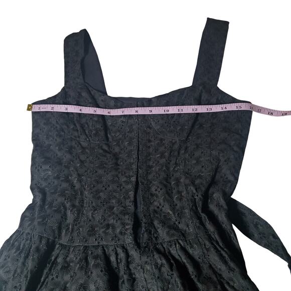 Nanette Lepore Black Bustier Eyelet Lace Dress Women's Size 10 Black Midi A-Line - Picture 13 of 16